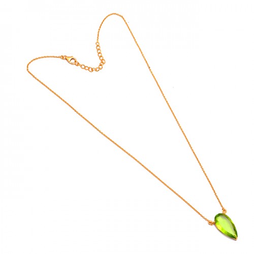 Pear Shape Peridot Gemstone 925 Sterling Silver Gold Plated Necklace Jewelry