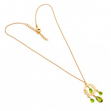 Peridot Pear Drops Shape Gemstone 925 Sterling Silver Gold Plated Designer Necklace