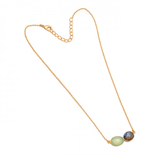 Labradorite Chalcedony Gemstone 925 Sterling Silver Gold Plated Necklace Jewelry