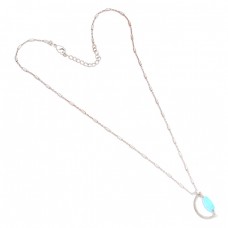 Oval Shape Aqua Color Chalcedony Gemstone 925 Sterling Silver Designer Necklace