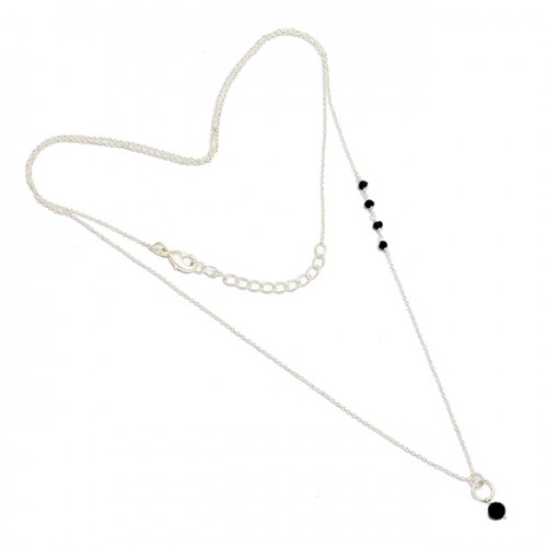 Black Onyx Roundel Beads Shape Gemstone 925 Sterling Silver Layered Necklace Jewelry