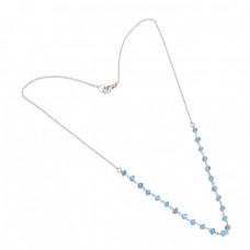 Faceted Roundel Beads Blue Topaz Gemstone 925 Sterling Silver Necklace Jewelry