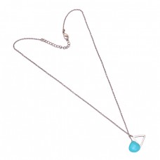 Heart Shape Aqua Chalcedony Gemstone 925 Sterling Silver Necklace Jewelry