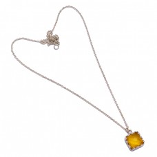 Briolette Square Shape Citrine Gemstone 925 Sterling Silver Handmade Necklace  