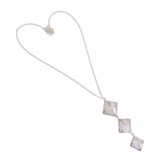 Square Shape Crystal Qaurtz Gemstone 925 Sterling Silver Chain Necklace Jewelry