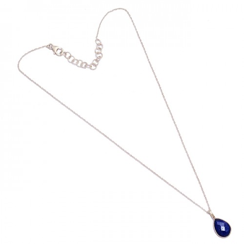 Pear Shape Lapis Lazuli Gemstone Bezel Setting 925 Sterling Silver Designer Necklace