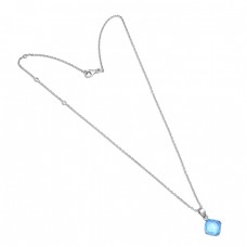 925 Sterling Silver Square Shape Blue Topaz Gemstone Handmade Necklace Jewelry