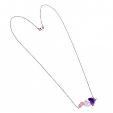 Rose Quartz Crystal Amethyst Rough Gemstone 925 Sterling Silver Necklace Jewelry