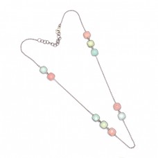 Cushion Shape Chalcedony Gemstone 925 Sterling Silver Bezel Setting Necklace
