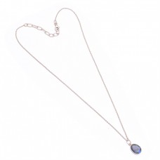 Fashionable Oval Shape Labradorite Gemstone 925 Sterling Silver Necklace Jewelry
