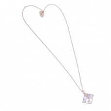 Crystal Quartz Square Shape Gemstone 925 Sterling Silver Necklace Jewelry