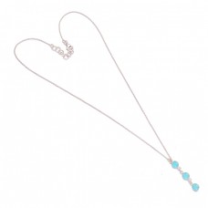 Round Shape Aqua Color Chalcedony Gemstone 925 Sterling Silver Necklace Jewelry