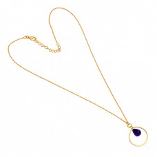 Pear Drops Shape Amethyst Gemstone 925 Sterling Silver Gold Plated Necklace Jewelry