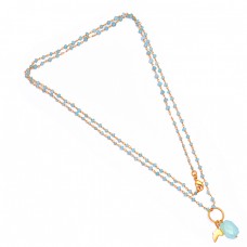 Hexagon Roundel Beads Shape Chalcedony Gemstone 925 Silver Gold Plated Necklace