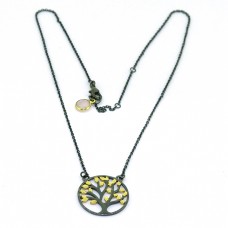 Tree Shape Design Smoky Quartz Round Gemstone 925 Sterling Silver Black Rhodium Plated Necklace Jewelry