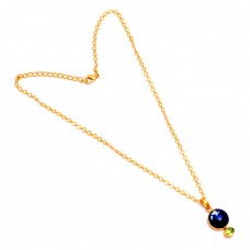 Lapis Lazuli Peridot Gemstone 925 Sterling Silver Gold Plated Chain Necklace Jewelry