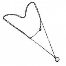 Round Balls Shape Rainbow Moonstone 925 Stering Silver Black Rhodium Necklace : Price $19.50