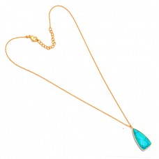 Turquoise Triangle Shape Gemstone 925 Sterling Silver Gold Plated Necklace Jewelry