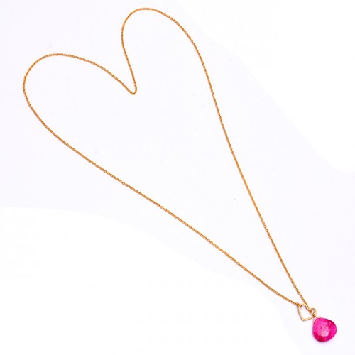 925 Sterling Silver Briolette Heart Shape Ruby Gemstone Gold Plated Necklace Jewelry
