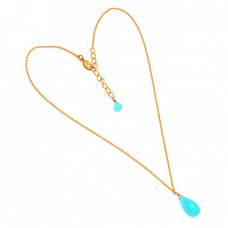 Pear Drops Shape Chalcedony Gemstone 925 Sterling Silver Gold Plated Necklace Jewelry