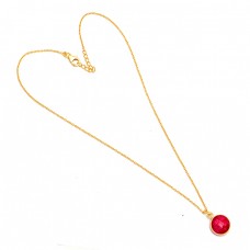 Round Shape Ruby Gemstone 925 Sterling Silver Gold Plated Necklace Jewelry