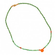 Carnelian Peridot Gemstone 925 Sterling Silver Gold Plated Designer Necklace Jewelry : Price $29.50