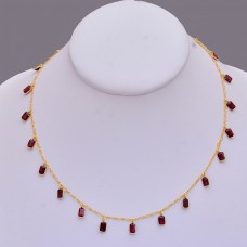 Rectangle Shape Red Garnet Gemstone 925 Sterling Silver Gold Plated Necklace