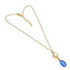 Moonstone Tanzanite Quartz Gemstone 925 Sterling Silver Gold Plated Necklace