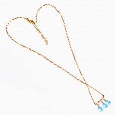 Pear Drops Shape Blue Topaz Gemstone 925 Sterling Silver Gold Plated Necklace