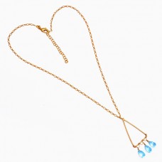 Pear Drops Shape Blue Topaz Gemstone 925 Sterling Silver Gold Plated Necklace