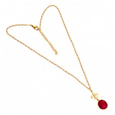 Oval Shape Ruby Gemstone 925 Sterling Silver Gold Plated Designer Necklace