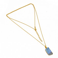 Nice Blue Fire Labradorite Gemstone 925 Sterling Silver Gold Plated Necklace Jewelry