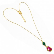 Green Onyx Ruby Gemstone 925 Sterling Silver Gold Plated Designer Necklace