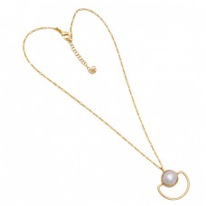 Round Shape Pearl Gemstone 925 Sterling Silver Gold Plated Designer Necklace