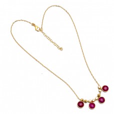 Round Shape Ruby Gemstone 925 Sterling Silver Gold Plated Handcrafted Necklace