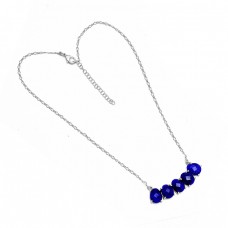 Oval Shape Lapis Lazuli Gemstone 925 Sterling Silver Gold Plated Designer Necklace