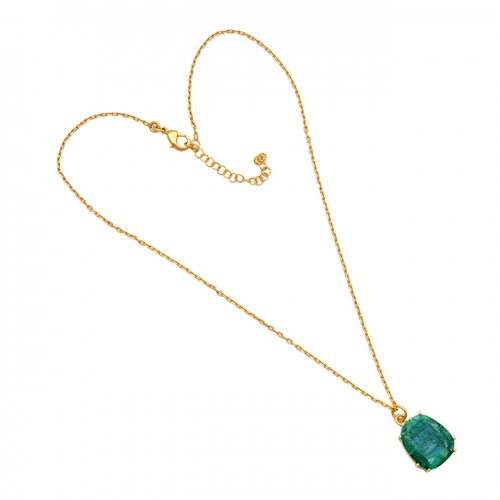 Oval Shape Emerald Gemstone 925 Sterling Silver Gold Plated Necklace Jewelry