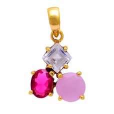 Round Oval Square Shape Gemstone 925 Silver Gold Plated Pendant Necklace