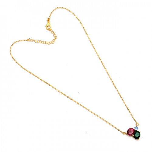Ruby Emerald Topaz Gemstone 925 Sterling Silver Gold Plated Necklace Jewelry
