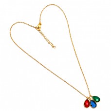 Pear Shape Ruby Onyx Tanzanite Quartz Gemstone 925 Silver Necklace Jewelry
