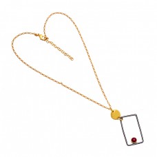 Round Shape Ruby Gemstone 925 Sterling Silver Gold Plated Designer Necklace