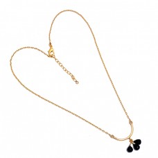 Pear Drops Shape Black Onyx Gemstone 925 Sterling Silver Gold Plated Necklace