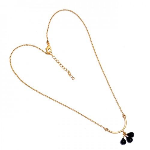Pear Drops Shape Black Onyx Gemstone 925 Sterling Silver Gold Plated Necklace