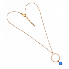 Round Shape Blue Chalcedony Gemstone 925 Sterling Silver Gold Plated Necklace