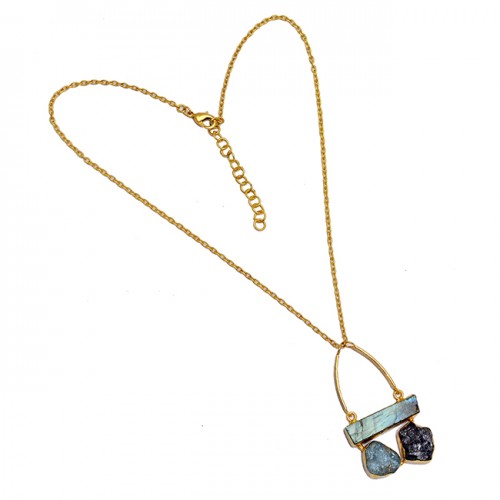 Raw Material Labradorite Apatite Iolite Rough Gemstone 925 Sterling Silver Gold Plated Necklace Jewelry