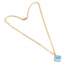 Cabochon Larimar Gemstone 925 Sterling Silver Gold Plated Necklace Jewelry