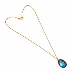 925 Sterling Silver Oval Shape Labradorite Gemstone Gold Plated Necklace