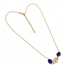 925 Sterling Silver Amethyst Rough Gemstone Gold Plated Necklace