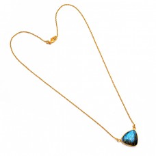 Triangle Shape Labradorite Gemstone 925 Sterling Silver Gold Plated Necklace