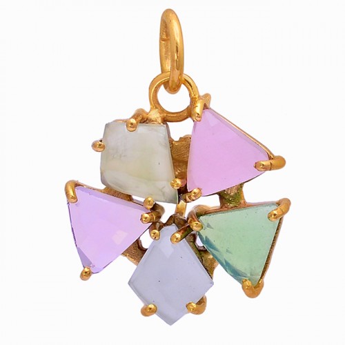 Triangle Shape Chalcedony Moonstone 925 Silver Gold Plated Necklace Jewelry
